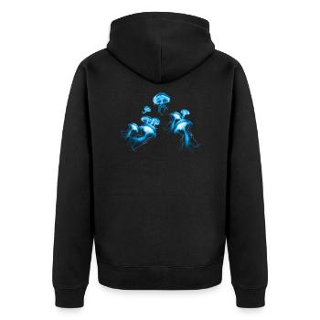 blaue Qualle - Unisex Premium Bio Zip Hoodie - Schwarz - Hinten - Nico (187cm)