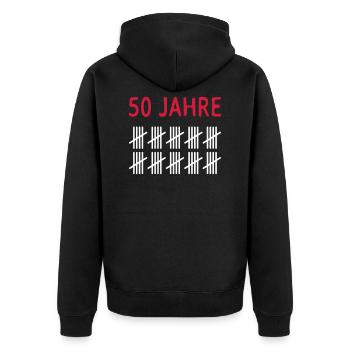 50 ans - Veste à capuche bio Premium Unisexe - noir - Dos - Nico (187cm)
