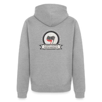 ANTIFASCISTA ANTIFA ALERTA ALERTA - Unisex Premium Bio Zip Hoodie - Grau meliert - Hinten - Nico (187cm)