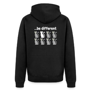 Sei anders als Katze dargestellt - Unisex Premium Bio Zip Hoodie - Schwarz - Hinten - Nico (187cm)