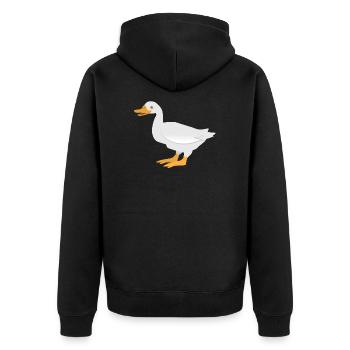 Stehende weiße Ente - Unisex Premium Bio Zip Hoodie - Schwarz - Hinten - Nico (187cm)