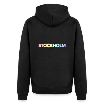 Stockholm Schweden Regenbogen LGBTQ Gay Pride - Unisex Premium Bio Zip Hoodie - Schwarz - Hinten - Nico (187cm)