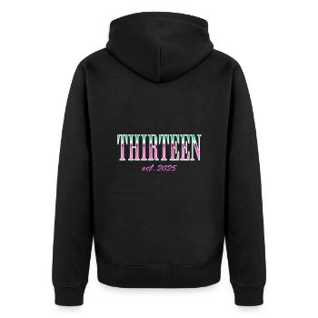 Thirteen Est. 2025 Boys Girls Official Teenager - Unisex Premium Organic Zip Hoodie - black - Back - Nico (187cm)