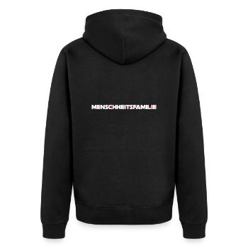 Friedenskultur beginnt bei uns! - Unisex Premium Bio Zip Hoodie - Schwarz - Hinten - Nico (187cm)