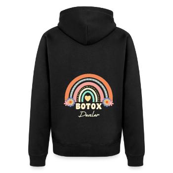 Plastische Chirurgie Botox Dealer - Unisex Premium Bio Zip Hoodie - Schwarz - Hinten - Nico (187cm)