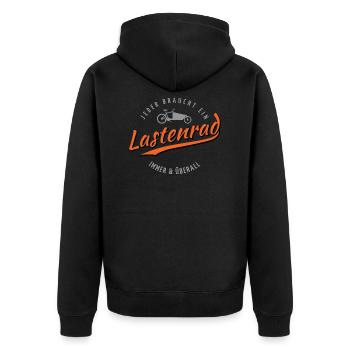 Jeder braucht ein Lastenrad - Unisex Premium Bio Zip Hoodie - Schwarz - Hinten - Nico (187cm)