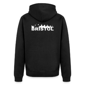 Bristol England Hauptstadt Skyline UK - Unisex Premium Bio Zip Hoodie - Schwarz - Hinten - Nico (187cm)