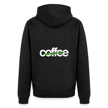 Citation de vie drôle La vie commence après le café - Veste à capuche bio Premium Unisexe - noir - Dos - Nico (187cm)