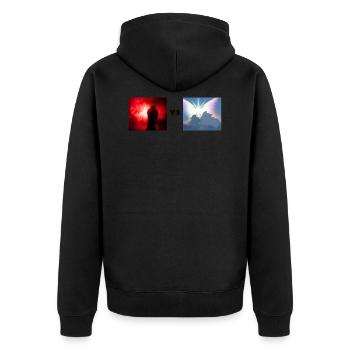 Himmel VS Paradies - Unisex Premium Bio Zip Hoodie - Schwarz - Hinten - Nico (187cm)