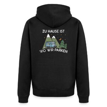 Camping zu Hause ist wo wir parken - Unisex Premium Bio Zip Hoodie - Schwarz - Hinten - Nico (187cm)