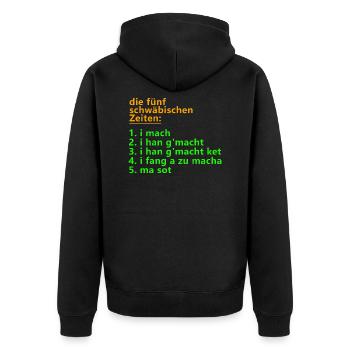 Die fünf schwäbischen Zeiten - Unisex Premium Bio Zip Hoodie - Schwarz - Hinten - Nico (187cm)