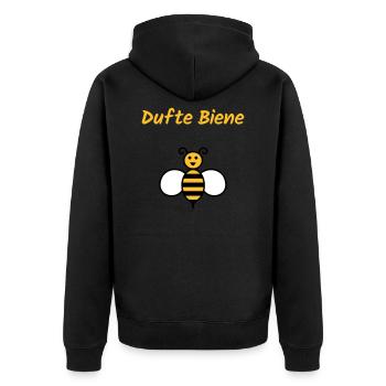 ★ Designfarben änderbar ★ Dufte Biene - Unisex Premium Bio Zip Hoodie - Schwarz - Hinten - Nico (187cm)