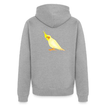 Realistic yellow cockatiel with red cheeks - Unisex Premium Organic Zip Hoodie - heather grey - Back - Nico (187cm)