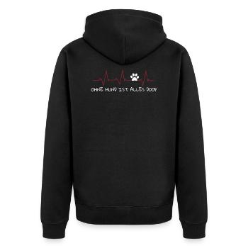 Pulslinie Ohne Hund ist alles doof - Unisex Premium Bio Zip Hoodie - Schwarz - Hinten - Nico (187cm)