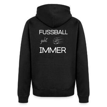 Fussball geht immer für Fußballfans - Unisex Premium Bio Zip Hoodie - Schwarz - Hinten - Nico (187cm)