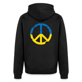 PEACE UKRAINE - STOP WAR - FREE - Unisex Premium Bio Zip Hoodie - Schwarz - Hinten - Nico (187cm)