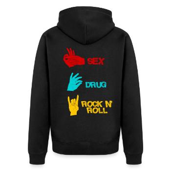 Sex Drugs Rocknroll Schädel Iro Punk Rock Musik - Unisex Premium Bio Zip Hoodie - Schwarz - Hinten - Nico (187cm)