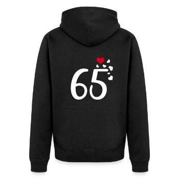 65e anniversaire cœurs 65 - Veste à capuche bio Premium Unisexe - noir - Dos - Nico (187cm)