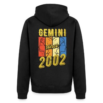 Gemini Zodiac 2002 Gift - Unisex Premium Organic Zip Hoodie - black - Back - Nico (187cm)