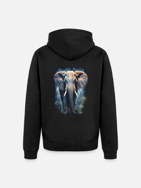 Elefant - Unisex Premium Bio Zip Hoodie - Schwarz