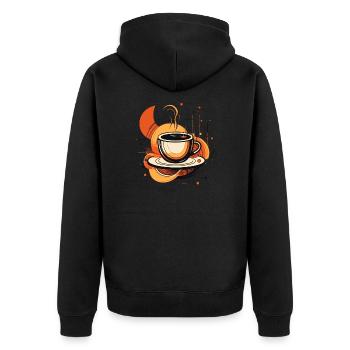 Designer coffee mug - Unisex Premium Organic Zip Hoodie - black - Back - Nico (187cm)