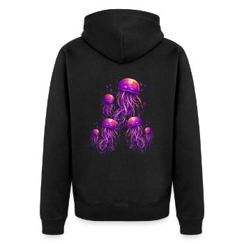 Schöne lila Qualle - Unisex Premium Bio Zip Hoodie - Schwarz - Hinten - Nico (187cm)