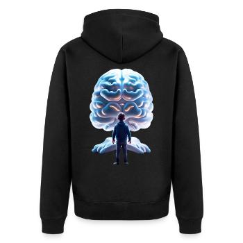 The Brain - Unisex Premium Bio Zip Hoodie - Schwarz - Hinten - Nico (187cm)