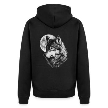 Wolf heult den Mond an - Unisex Premium Bio Zip Hoodie - Schwarz - Hinten - Nico (187cm)