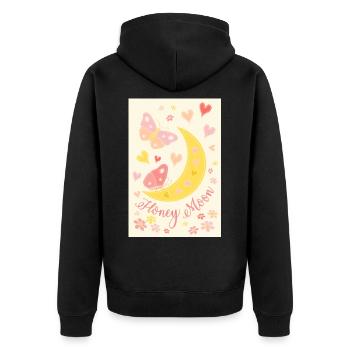 Honeymoon Herzen Blüten Schmetterlinge Poster gelb - Unisex Premium Bio Zip Hoodie - Schwarz - Hinten - Nico (187cm)