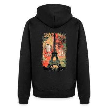 Paris France City Skyline Eiffel Tower Vintage - Unisex Premium Organic Zip Hoodie - black - Back - Nico (187cm)