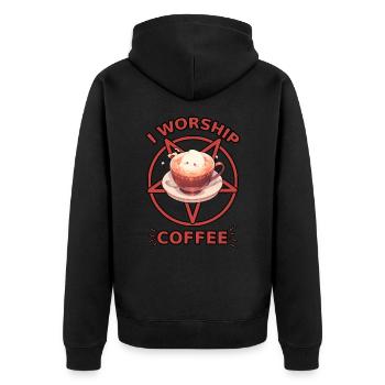 Art Café - Devil Worship - Unisex Premium Organic Zip Hoodie - black - Back - Nico (187cm)