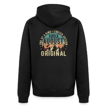 August 1993 - Geboren Im August 1993 - Geburtstags - Unisex Premium Bio Zip Hoodie - Schwarz - Hinten - Nico (187cm)