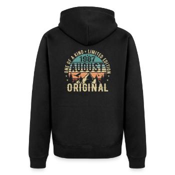 August 1987 - Geboren Im August 1987 - Geburtstags - Unisex Premium Bio Zip Hoodie - Schwarz - Hinten - Nico (187cm)