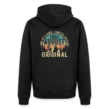 August 1981 - Geboren Im August 1981 - Geburtstags - Unisex Premium Bio Zip Hoodie - Schwarz - Hinten - Nico (187cm)