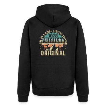 August 1978 - Geboren Im August 1978 - Geburtstags - Unisex Premium Bio Zip Hoodie - Schwarz - Hinten - Nico (187cm)