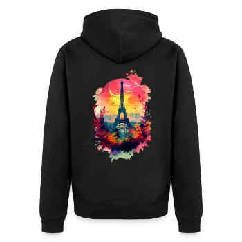 Paris Tour Eiffel France Ville Horizon Coloré - Veste à capuche bio Premium Unisexe - noir - Dos - Nico (187cm)