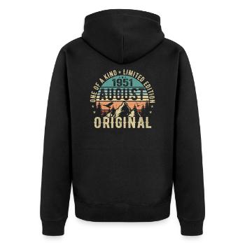 August 1951 - Geboren Im August 1951 - Geburtstags - Unisex Premium Bio Zip Hoodie - Schwarz - Hinten - Nico (187cm)