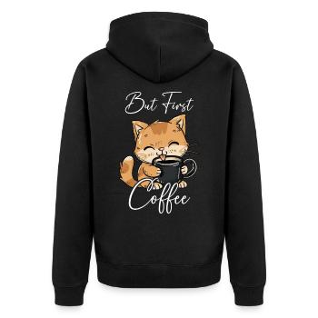 Chat Café Mais Premier Café Matin Grouch Drôle - Veste à capuche bio Premium Unisexe - noir - Dos - Nico (187cm)