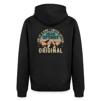 September 1949 Birthday - Legend Since September - Unisex Premium Organic Zip Hoodie - black - Back - Nico (187cm)