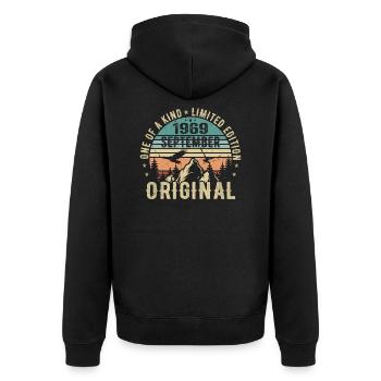 September 1969 Birthday - Legend Since September - Unisex Premium Organic Zip Hoodie - black - Back - Nico (187cm)