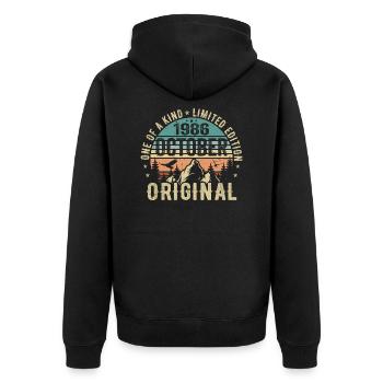 Oktober 1986 Geburtstagsgeschenk - Oktober 1986 - Unisex Premium Bio Zip Hoodie - Schwarz - Hinten - Nico (187cm)