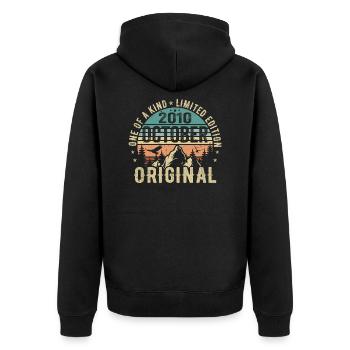 Oktober 2010 Geburtstagsgeschenk - Oktober 2010 - Unisex Premium Bio Zip Hoodie - Schwarz - Hinten - Nico (187cm)
