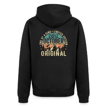 Oktober 2012 Geburtstagsgeschenk - Oktober 2012 - Unisex Premium Bio Zip Hoodie - Schwarz - Hinten - Nico (187cm)