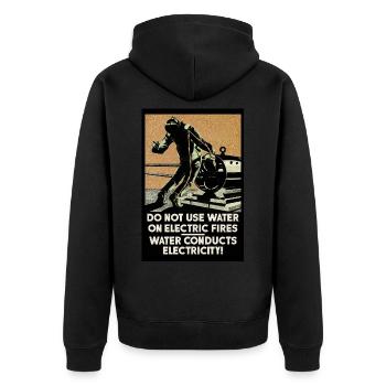 Sowjetische Gesundheits- und Sicherheitshinweise - Nr. 1. (Feuer) - Unisex Premium Bio Zip Hoodie - Schwarz - Hinten - Nico (187cm)