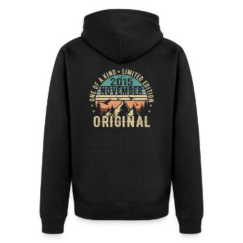 November 2015 Geburtstag Geschenk - November 2015 - Unisex Premium Bio Zip Hoodie - Schwarz - Hinten - Nico (187cm)