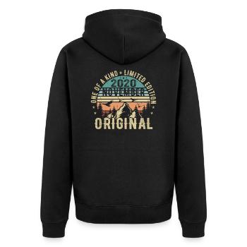 November 2020 Geburtstag Geschenk - November 2020 - Unisex Premium Bio Zip Hoodie - Schwarz - Hinten - Nico (187cm)