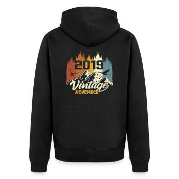 Vintage November 2019 vintage Retro November 2019 - Unisex Premium Organic Zip Hoodie - black - Back - Nico (187cm)