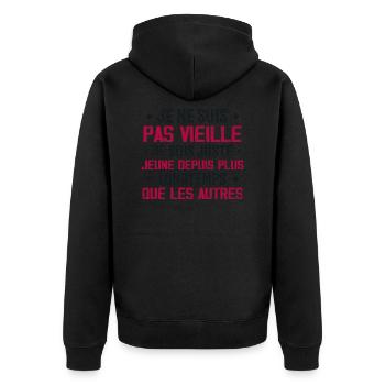 Je Ne Suis Pas Vieille Cadeau Anniversaire vintage - Veste à capuche bio Premium Unisexe - noir - Dos - Nico (187cm)