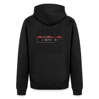 Ich weiß, was alle Tasten tun - Unisex Premium Bio Zip Hoodie - Schwarz - Hinten - Nico (187cm)