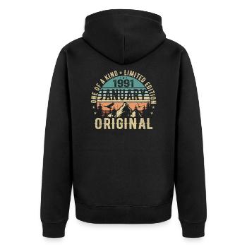 Geburtstagsgeschenk Januar 1991 - January 1991 - Unisex Premium Bio Zip Hoodie - Schwarz - Hinten - Nico (187cm)